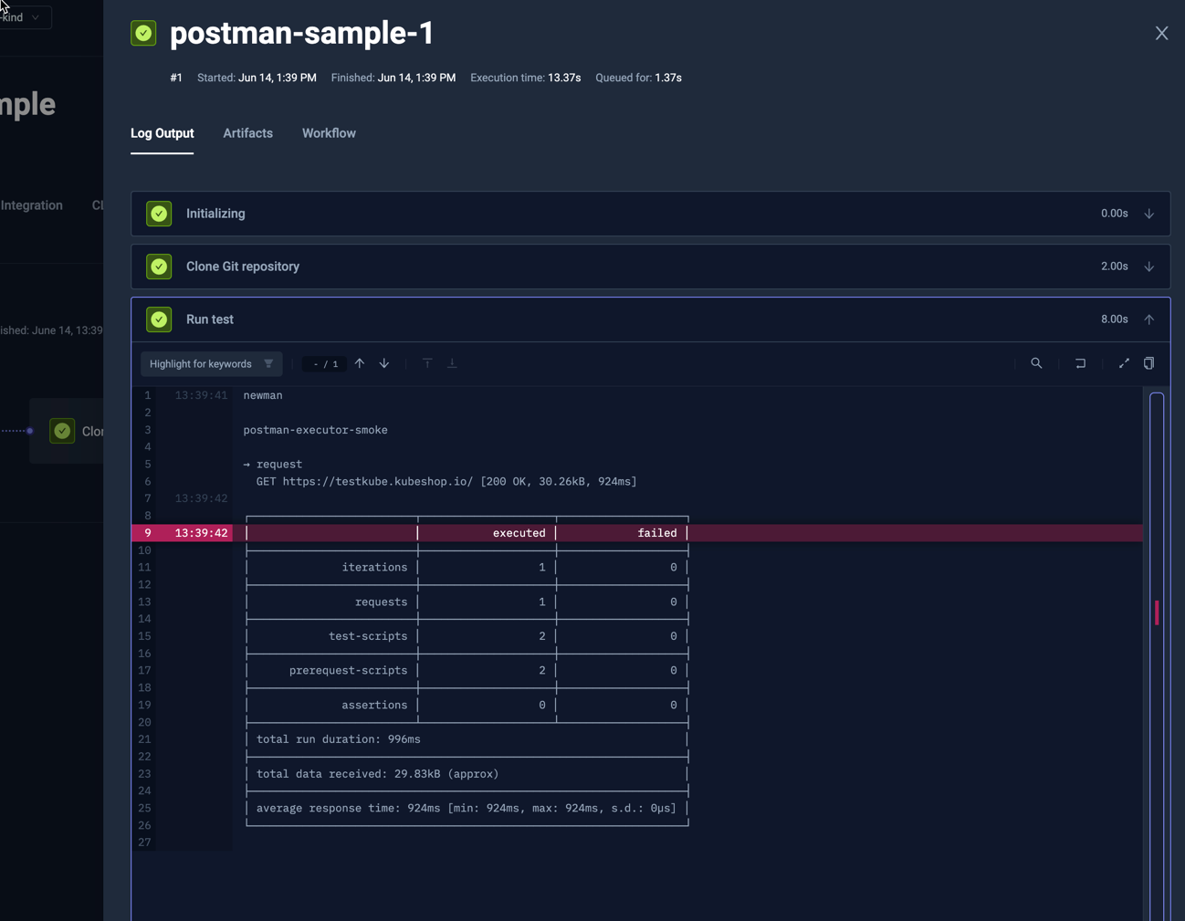 Postman Log Output